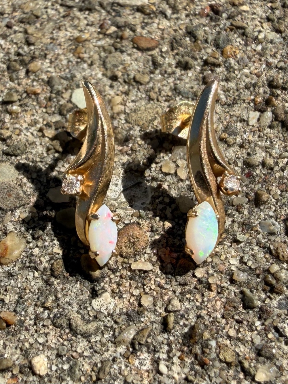 14k Yellow Gold Opal and Diamond Earrings